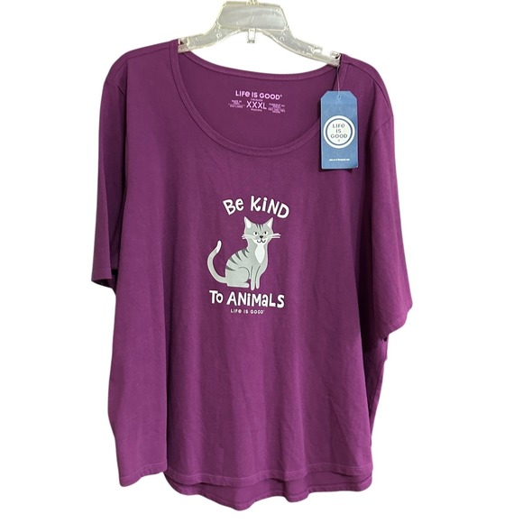 Life Is Good Tops - Life is Good Crusher Tee Purple Be Kind To Animals Cat Graphic Shirt XXXL NWT